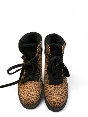 Women's Leopard Print Lace-Up Ankle Boots - Black Trim